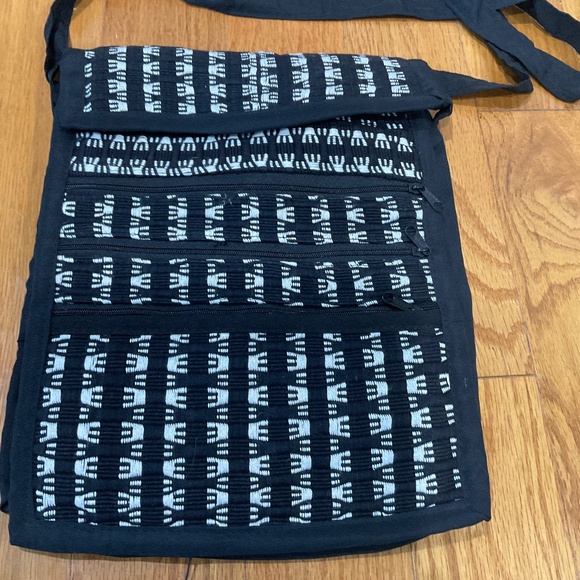 Black and White Cotton Guatemala Crossbody Bag - Picture 1 of 5